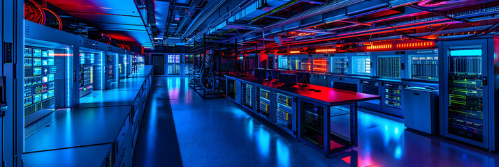 Enthralling View of High-tech IT Operations Room in a Modern Corporation - obrazy, fototapety, plakaty