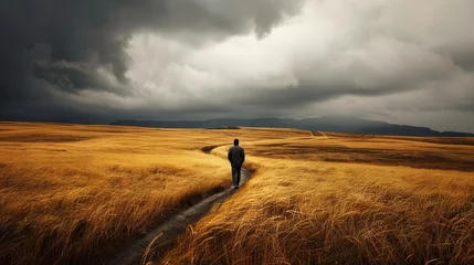 Fototapete Rund Contemplative Walk in Golden Fields © XtravaganT