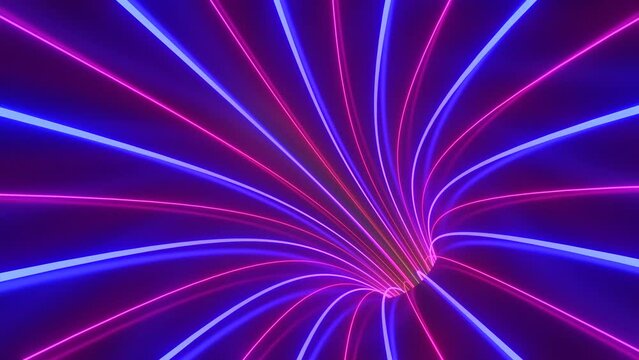 Travel Inside Futuristic Rainbow Colored Neon Glowing Tube 3D Tunnel - 4K Seamless VJ Loop Motion Background Animation