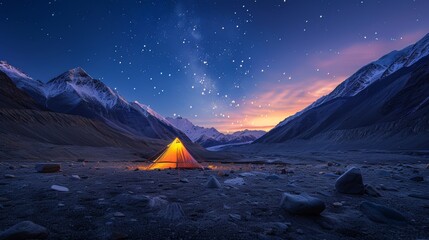 Starry Sky Over Mountain Camp