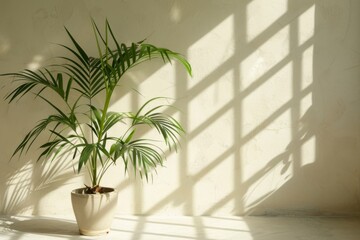Sunlit Indoor Palm Plant in Serene Setting
