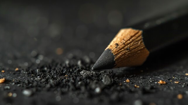pencil with graphite shavings on a dark background could be used for content about art, writing, education, or precise workmanship.