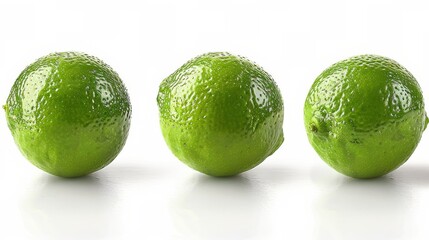 Bunch of Limes With Leaves on White Background