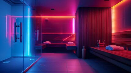 Futuristic Neon Sauna Interior