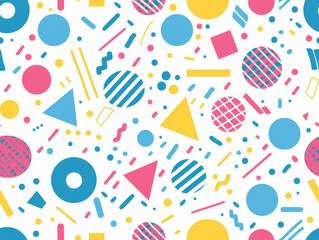 A colorful pattern of shapes and circles on a white background