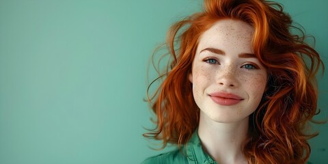 Fototapeta premium Stylish Redhead Celebrates St Patrick's Day in Emerald Green Ensemble. Concept Stylish Redhead, St Patrick's Day, Emerald Green Ensemble, Fashion Photoshoot, Celebratory Outfit