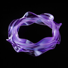 purple matte plastic wavy thin 3D hoop, surface scattering, blurred matte translucency and refraction, internal glowing, wavy, isolated on black background сreated with Generative Ai