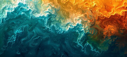 Blue liquid paint background with gold mineral luxury ink, creative rainbow stone water texture art.