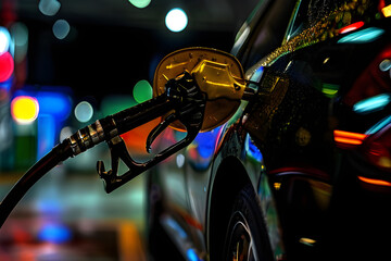Closeup of an Oil Gas Pump Dispenser from a roadside Petrol Station filling up a car Energy Industry Machinery Private Transportation Concept - obrazy, fototapety, plakaty