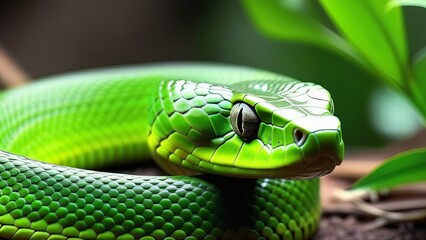 green snake in the grass