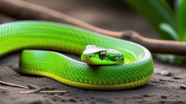 green snake in the grass