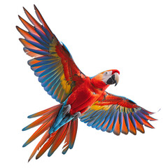 Fototapeta premium A scarlet macaw parrot flying isolated on transparent background