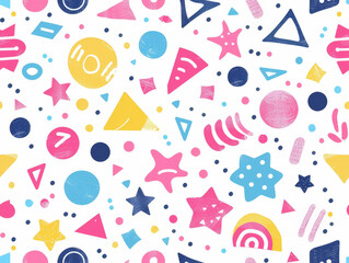Fototapeta na wymiar A colorful pattern of shapes and stars on a white background