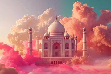 Stickers pour porte Vieil immeuble Agra Fort, A Dreamy Pink Sky and Fluffy Clouds