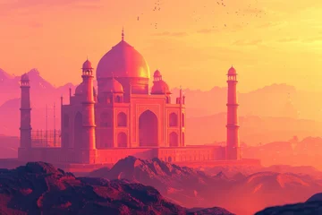 Cercles muraux Vieil immeuble Sunset over the Taj Mahal, India - A Stunning Visual Experience