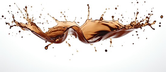 An artistic gesture with a splash of brown liquid on a white background, resembling a wing or eyelash. This unique art piece is a fashion accessory for any event