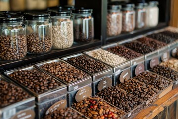Rare Coffee Bean Selection Presented on Old Wooden Background