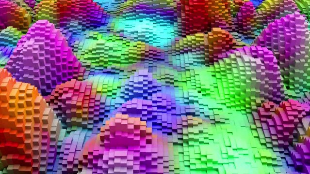 Colorful Cube Waves.
This stock motion graphics video shows gradient cubes waving across the frame.