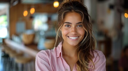 Woman in Pink Shirt Posing for Picture