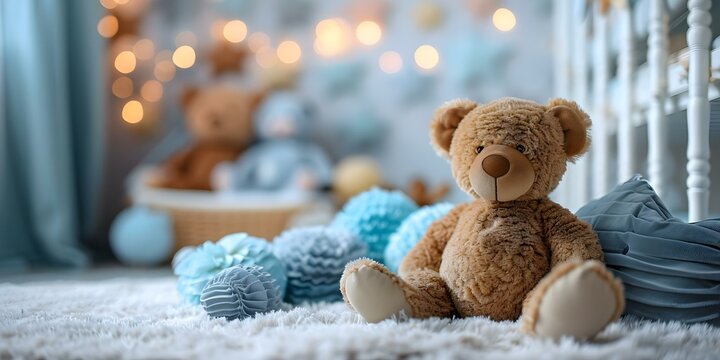 Essential baby items in a cozy nursery setting. Concept Baby Crib, Rocking Chair, Changing Table, Nursery Decor, Diaper Caddy