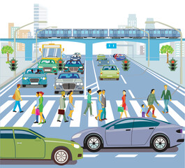 Stadtsilhouette einer Stadt mit Verkehr  illustration - 761393967