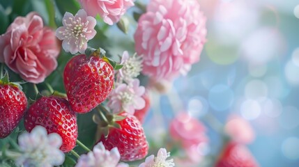 Strawberries embraced by floral blooms