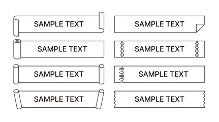 Illustration set of banners, labels, ribbons, paper, decorations, scrolls, flags, frames, etc. Design template source.