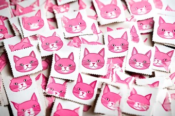 cute minimalist animal logotype mascot , pink cat stickers