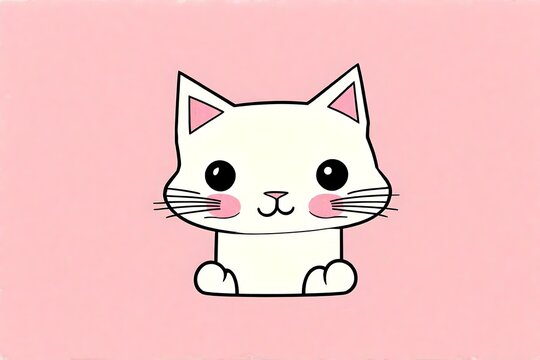 cute pink cat face logo illustration , vntage japanese cartoon