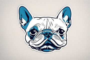 blue  minimalist animal logotype mascot , cute french bulldog face