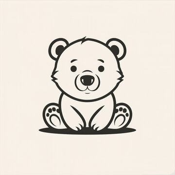 Simple line graphic logo of North American bear, simple minimal, cute--no realistic photo details сreated with Generative Ai