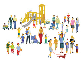 Kinder  und Familien auf dem Spielplatz illustration - 761395753