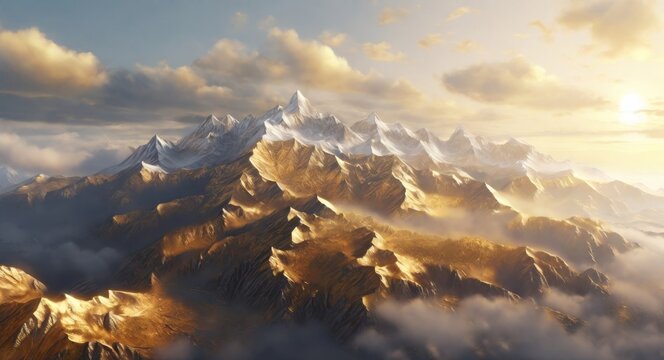Beautiful sunrise over the golden mountain range