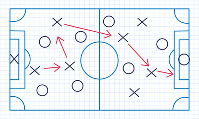 Plan with soccer game strategy in line style