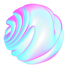 The large, colorful, abstract, bubble 3D object with a blue and pink hue