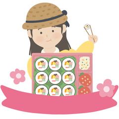 소풍 김밥 도시락 먹는 유치원 어린이