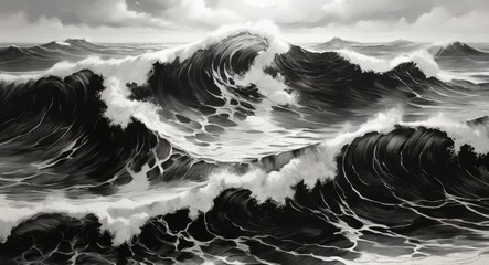 Breaking Ocean wave in black and white on the north shore of Oahu at Waimea bay Hawaii - obrazy, fototapety, plakaty