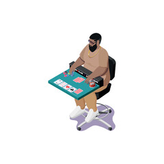 a man at the table playing poker. Isometric illustration