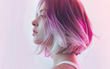 beautiful woman with a pink and white bob hairstyle
