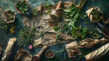 Vibrant Culinary Herbs and Spices Flat Lay