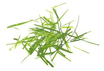 Obraz premium Fresh green cut wild grass isolated on white background and texture, top view 