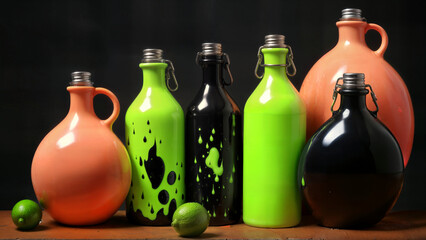 Colorful potion bottles - obrazy, fototapety, plakaty