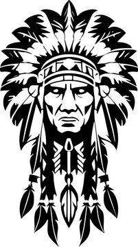 recommend clip art: A Breathtaking iconic Native American chief in a black and white vector illustration, Suitable for logo design, tattoo design or print on demand
                    