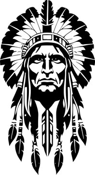 recommend clip art: An Amazing iconic Native American chief in a black and white vector illustration, Suitable for logo design, tattoo design or print on demand
                    