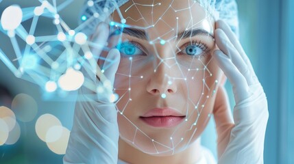 Innovation in dermatological treatment, skin health drugs and molecular research, lab setting, copy space