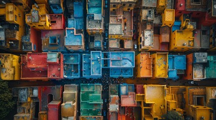 Colorful Building From a Birds Eye View - obrazy, fototapety, plakaty