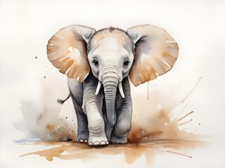Baby elephant, watercolor	