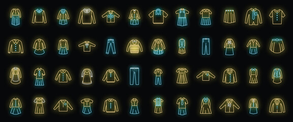 School uniform icons set outline vector. Formal general. Class apparel neon color isolated