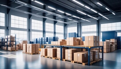 Logistics centre and boxes for shipping - obrazy, fototapety, plakaty