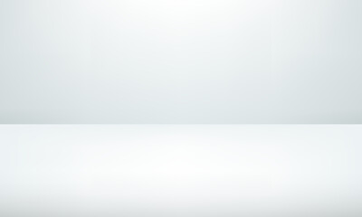 Empty white studio room background.  White and Gray background with light effects. Clean design for displaying product. Vector illustration.